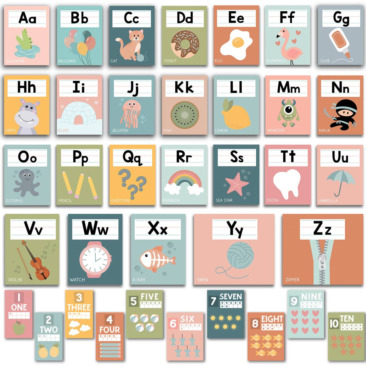 Hadley Designs 6" x 14" Boho Muted Number Line & Alphabet Letters for Classroom Wall Set